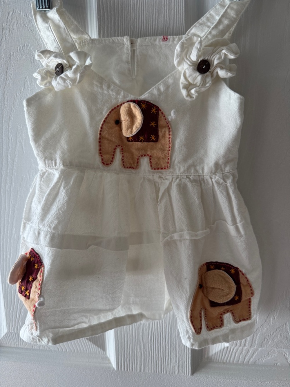 Girls White Elephant Appliqué Sundress and sweater